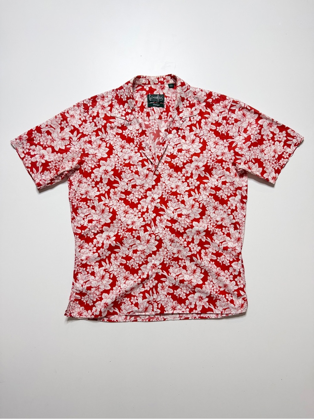 Gitman Bros Vintage Hibiscus Floral Short Sleeve Buttonup Shirt Mens Medium Red